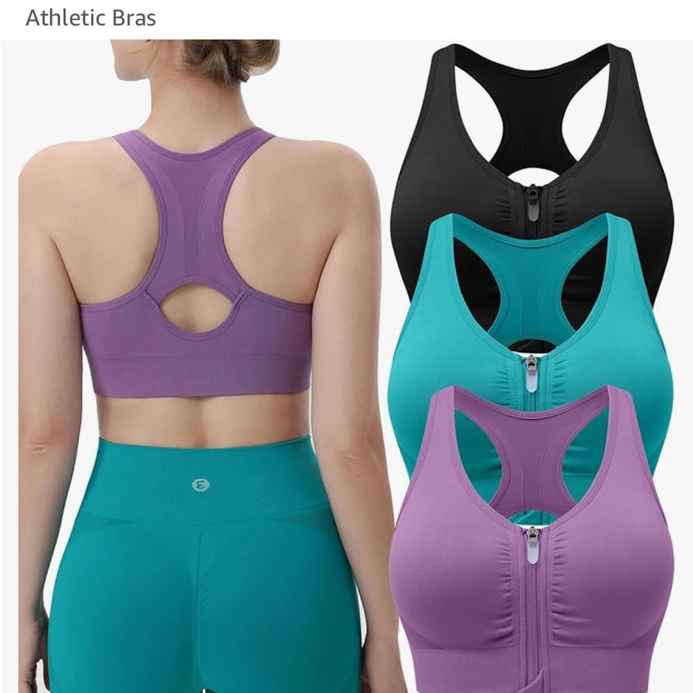 Women's Athletic Racerback Sports Bra - Purple, Black, Teal